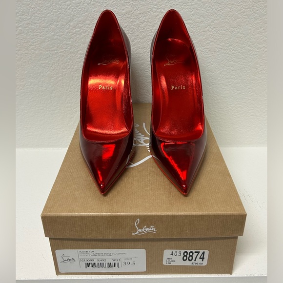 Christian Louboutin Kate 100mm Red Patent Leather Pumps - Picture 3 of 9